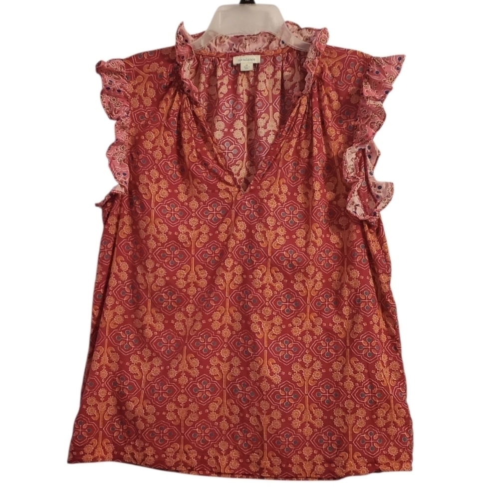 Sundance Women's Boho Ruffle Sleeve V-Neck Sleeveless Cotton Blouse M